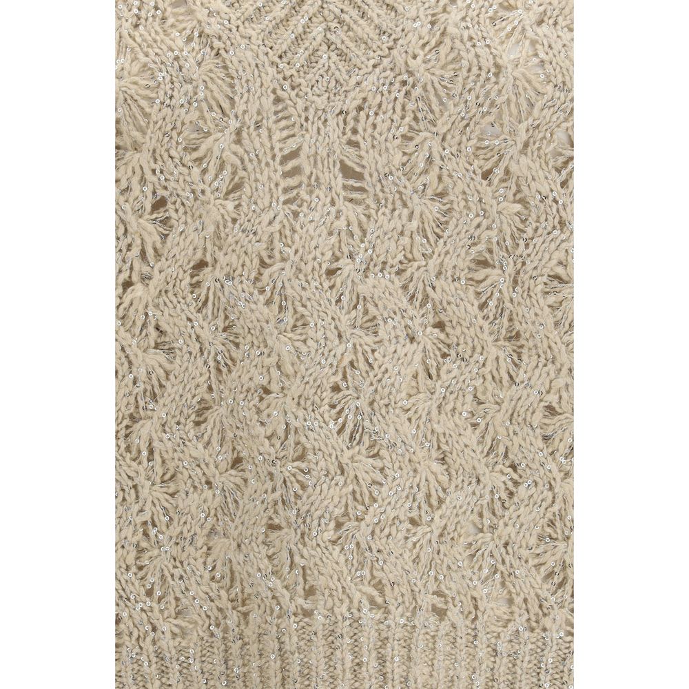 Sweater by Brunello Cucinelli for women in linen polyamide polyester & silk beige features an tactile silhouette, showcasing a sophisticated and tactile for a refined finish.