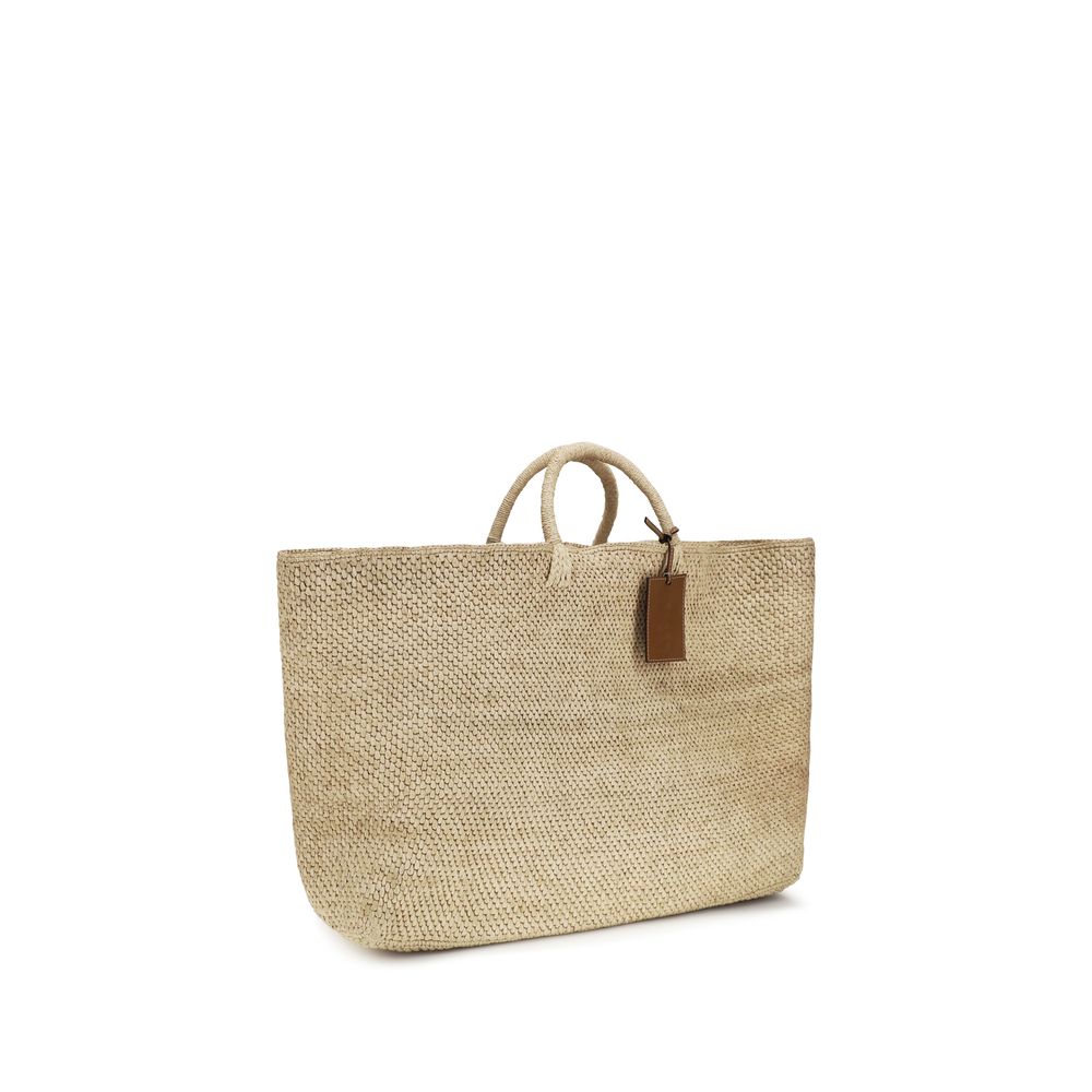 Mini Shopper Tote Basket Handbag by Manebi for women in raffia polyurethane leather beige, natural & signature features a refined silhouette, showcasing a secure , organized , and versatile handle for a refined finish.