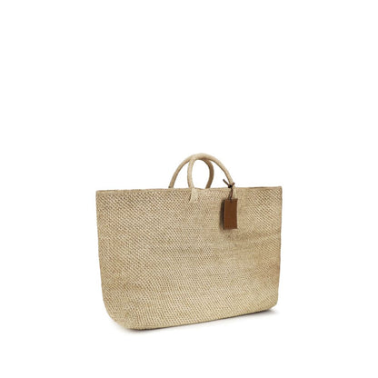 Mini Shopper Tote Basket Handbag by Manebi for women in raffia polyurethane leather beige, natural & signature features a refined silhouette, showcasing a secure , organized , and versatile handle for a refined finish.