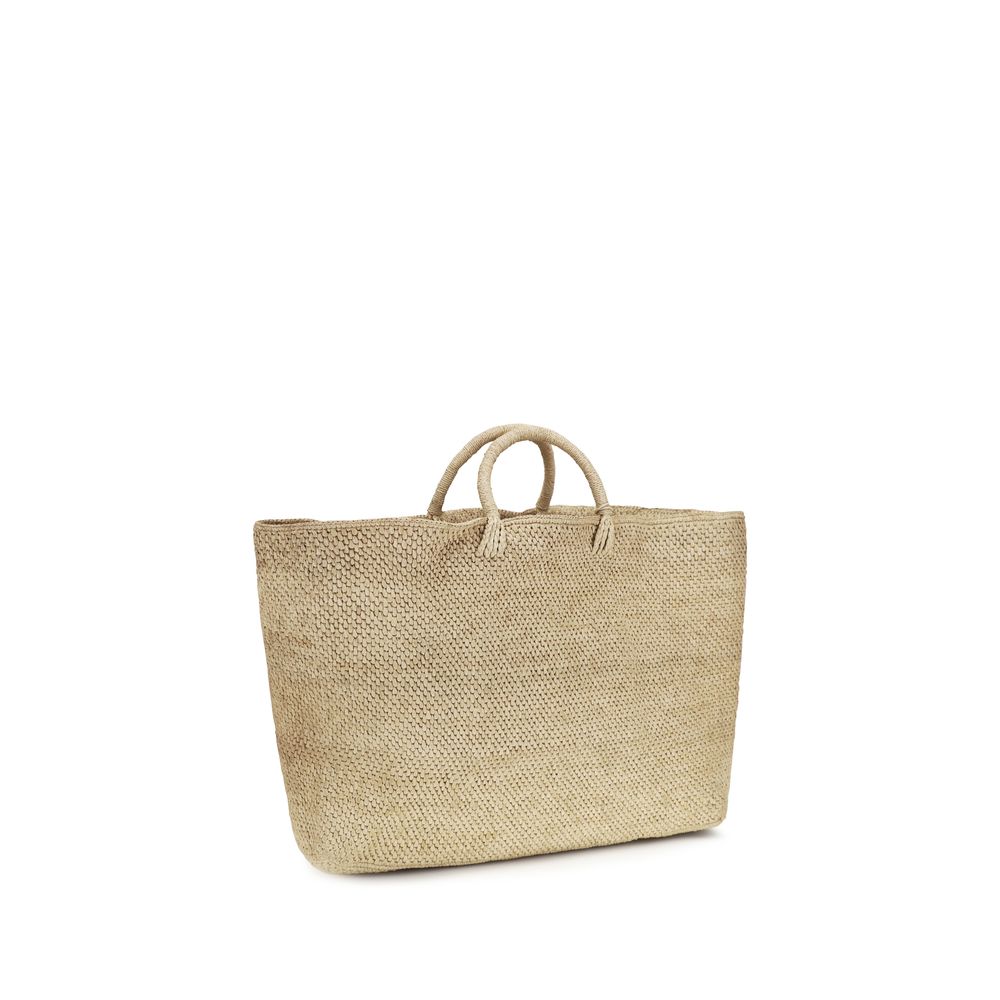 Mini Shopper Tote Basket Handbag by Manebi for women in raffia polyurethane leather beige, natural & signature features a contemporary silhouette, showcasing a secure , ample , and contemporary handle for a sophisticated look.