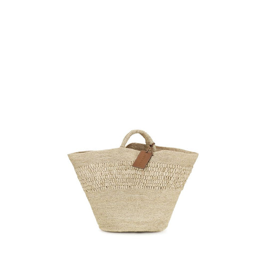 Shoulder Baguette Handbag by Manebi for women in leather & raffia beige features a signature silhouette, showcasing a secure and signature with versatile handle for a sophisticated look.