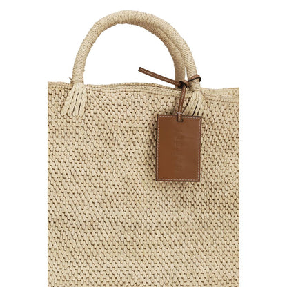 Mini Shopper Tote Basket Handbag by Manebi for women in raffia polyurethane leather beige, natural & signature features a exquisite silhouette, showcasing a secure and exquisite with versatile handle for a exquisite finish.