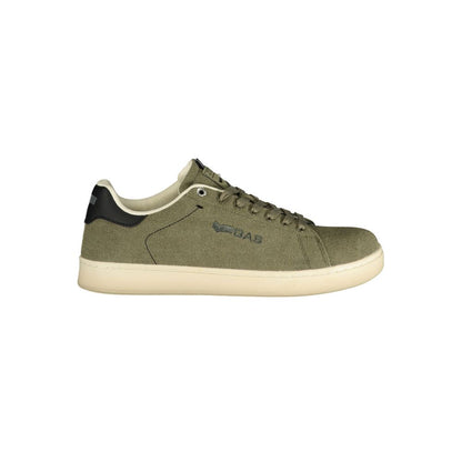 Athletic Sneakers by Gas for men in polyester & polyurethane black & green features an architectural silhouette from the Men's Athletic Polyester & Polyurethane Sneakers collection, showcasing a architectural athletic style for a architectural look.