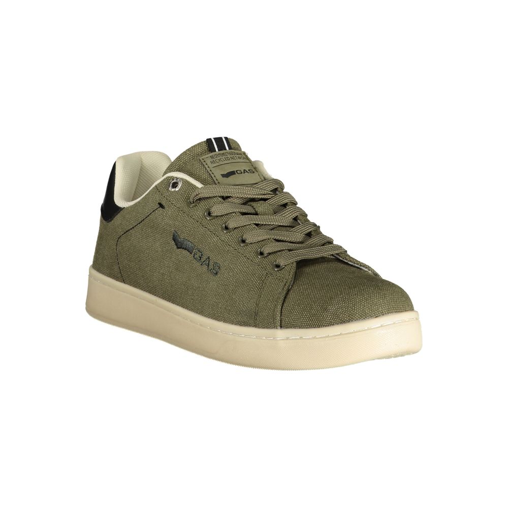 Athletic Sneakers by Gas for men in polyester & polyurethane black & green features an architectural silhouette, showcasing the premium athletic style of the Men's Athletic Polyester & Polyurethane Sneakers with an architectural finish.