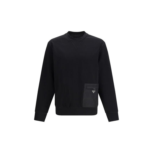 Activewear Sweatshirt by Prada for men in viscose nylon metal & elastane black features an streamlined silhouette, showcasing the streamlined crew neckline and with functional for a premium, athletic look.