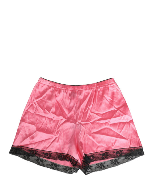Pajamas by Dolce & Gabbana for women in cotton silk satin & lace black & pink features a avant-garde silhouette, artfully capturing the essence of the avant-garde Women's Cotton Silk Satin & Lace Pajamas design for a sophisticated and relaxed look.