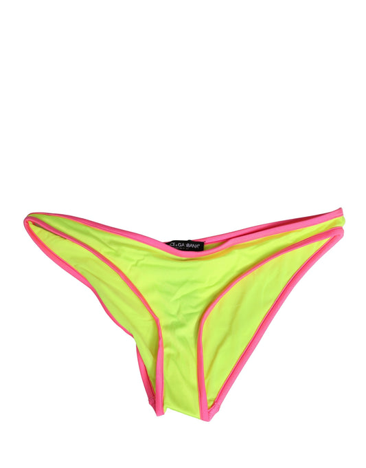 Bikini Bottoms by Dolce & Gabbana for women in stretch nylon pink & yellow features a contemporary silhouette, perfectly showcasing the distinctive Women's Stretch Nylon Bikini Bottoms design with a refined, modern look.