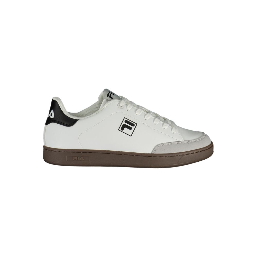 Athletic Sneakers by Fila for men in polyester & polyurethane black & white showcases a architectural silhouette, artfully capturing the essence of the Men's Athletic Polyester & Polyurethane Sneakers with its signature architectural athletic style construction.