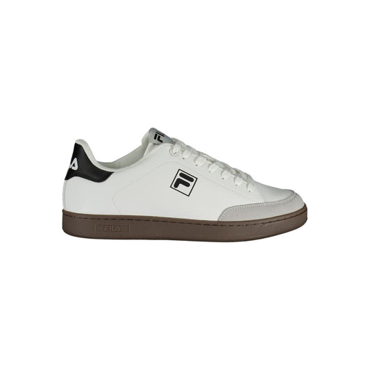 Athletic Sneakers by Fila for men in polyester & polyurethane black & white showcases a architectural silhouette, artfully capturing the essence of the Men's Athletic Polyester & Polyurethane Sneakers with its signature architectural athletic style construction.