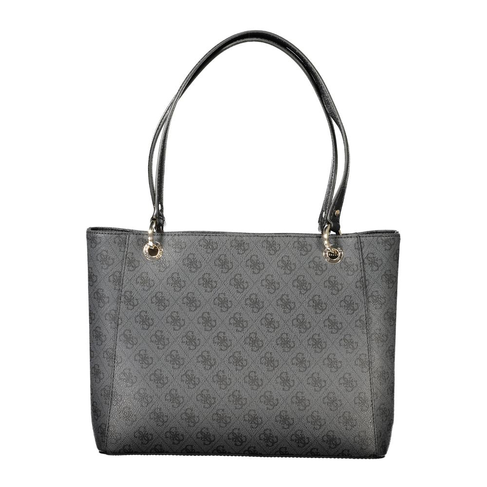 Handbag by Guess Jeans for women in polyethylene black features an refined silhouette, showcasing a secure zipper, ample built-in-compartments, document-holder, external-pockets & internal-pockets, and versatile handle for a sophisticated refined aesthetic.