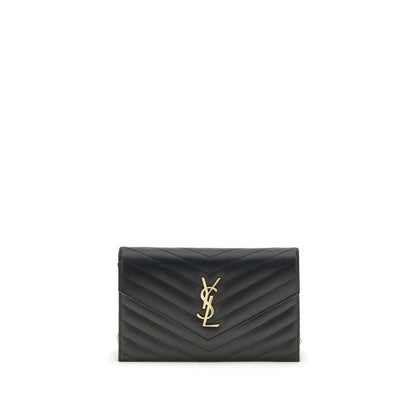 Mini Crossbody Shoulder Bag by Saint Laurent for women in bio-acetate & bos taurus calf leather black, gold, patterned, chevron & signature showcases a enviable silhouette, artfully detailed with a secure snap & button, organized cardholder, and versatile crossbody-strap & shoulder-strap for a enviable look.