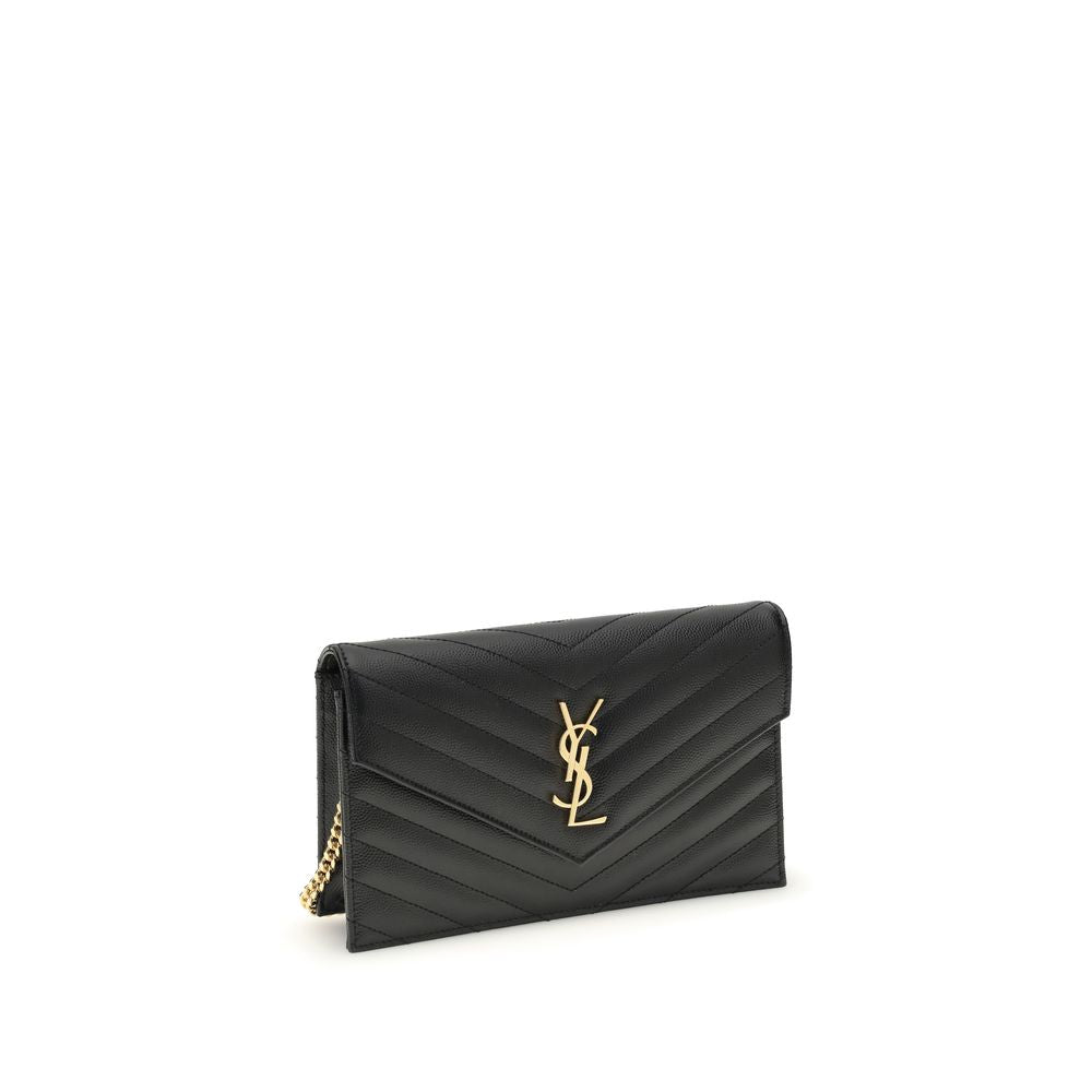 Mini Crossbody Shoulder Bag by Saint Laurent for women in bio-acetate & bos taurus calf leather black, gold, patterned, chevron & signature features a effortless chic silhouette with a secure snap & button, ample cardholder, and versatile crossbody-strap & shoulder-strap for a effortless chic finish.
