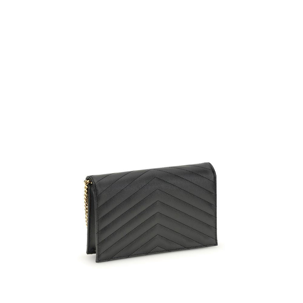 Mini Crossbody Shoulder Bag by Saint Laurent for women in bio-acetate & bos taurus calf leather black, gold, patterned, chevron & signature features a distinguished silhouette, showcasing a secure snap & button and distinguished cardholder with versatile crossbody-strap & shoulder-strap for a distinguished finish.