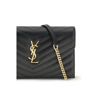 Mini Crossbody Shoulder Bag by Saint Laurent for women in bio-acetate & bos taurus calf leather black, gold, patterned, chevron & signature presents a versatile silhouette, showcasing a secure snap & button and versatile cardholder with versatile crossbody-strap & shoulder-strap for a sophisticated look.