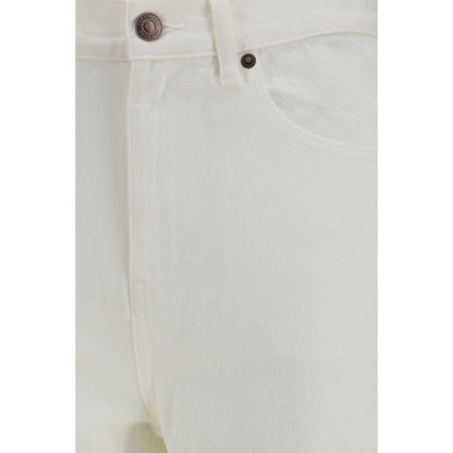 Jeans by Tory Burch for women in denim cotton white, patterned, signature & monogram presents a tailored silhouette, showcasing a tailored straight-leg, regular-fit & wide and long cut with a refined for a truly tailored aesthetic.
