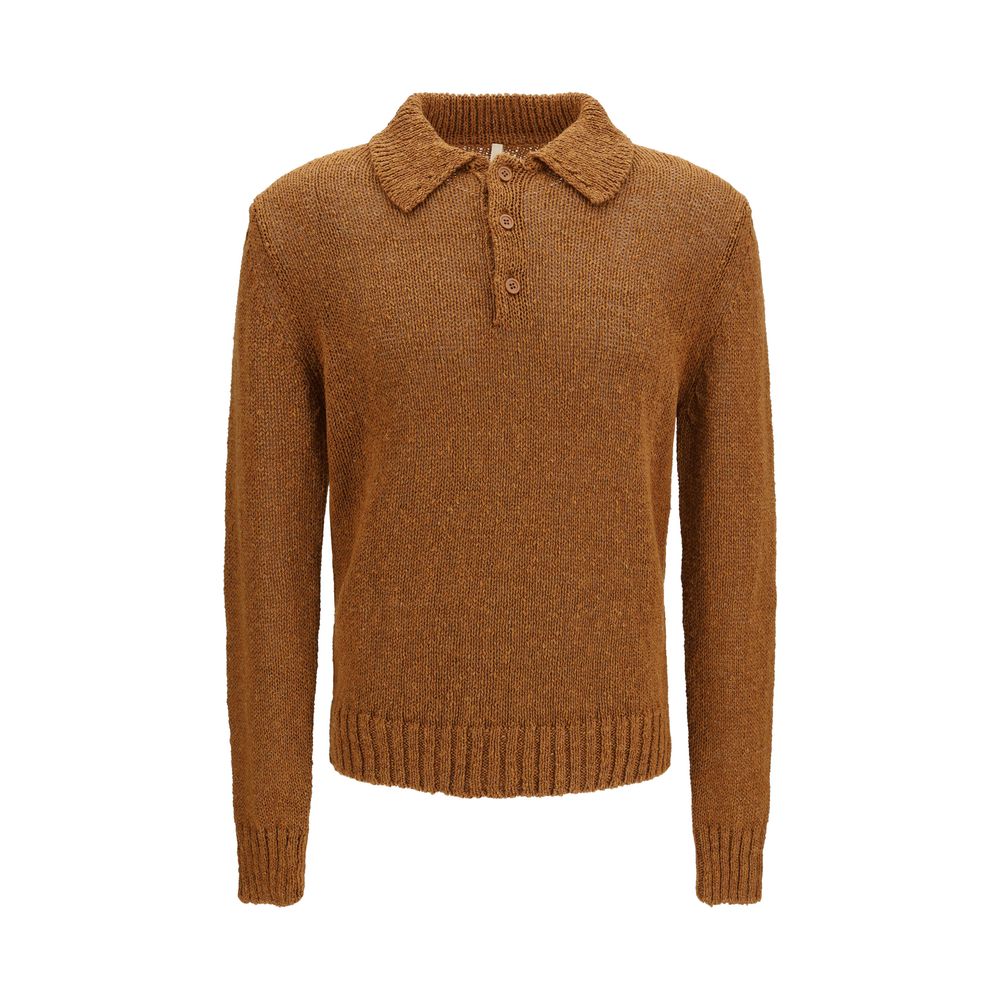 Polo Shirt by Sunflower for men in polyester cotton & linen brown showcases a sharp silhouette, detailed with a refined and sharp long-sleeve for a sophisticated finish.