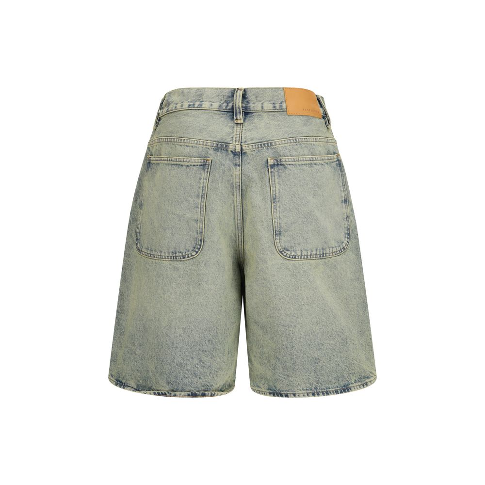Denim Shorts by Sunflower for men in organic denim cotton & leather blue presents a utilitarian silhouette, showcasing a utilitarian relaxed-fit, wide & oversized with a short and .