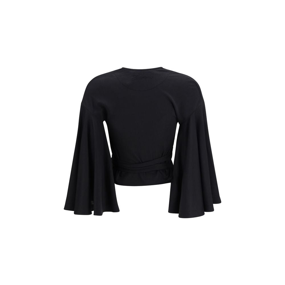 Shirt by Jacquemus for women in cotton black presents a discerning silhouette, showcasing a sophisticated wrap neckline and for a truly discerning finish.