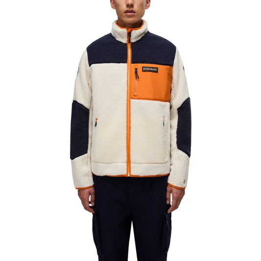 Activewear Sweatshirt by Napapijri for men in polyester orange presents a dynamic silhouette, featuring a dynamic hooded high-collar neckline and detailed with functional .
