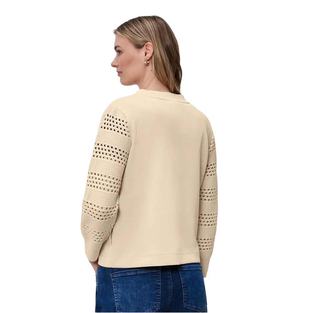 Street One Women's Stretch Lycra Modal & Silk Hooded Activewear Sweatshirt - Beige