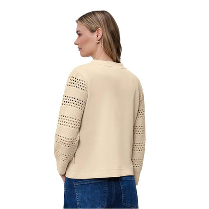 Street One Women's Stretch Lycra Modal & Silk Hooded Activewear Sweatshirt - Beige