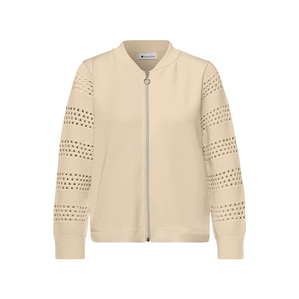 Street One Women's Stretch Lycra Modal & Silk Hooded Activewear Sweatshirt - Beige