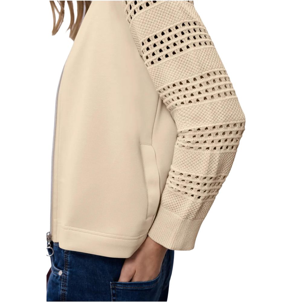 Street One Women's Stretch Lycra Modal & Silk Hooded Activewear Sweatshirt - Beige