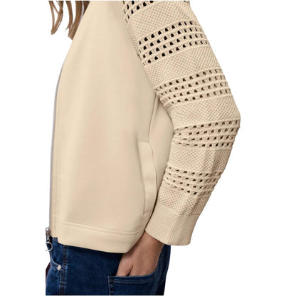 Street One Women's Stretch Lycra Modal & Silk Hooded Activewear Sweatshirt - Beige