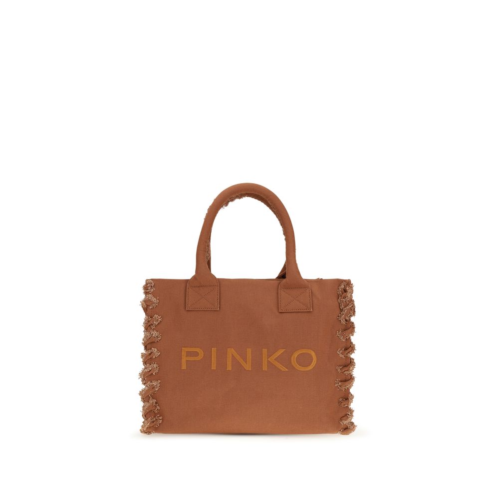 PINKO The Tote Cotton Canvas Shoulder Beach Bag - Brown