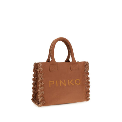 PINKO The Tote Cotton Canvas Shoulder Beach Bag - Brown
