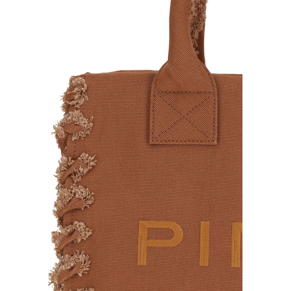 PINKO The Tote Cotton Canvas Shoulder Beach Bag - Brown