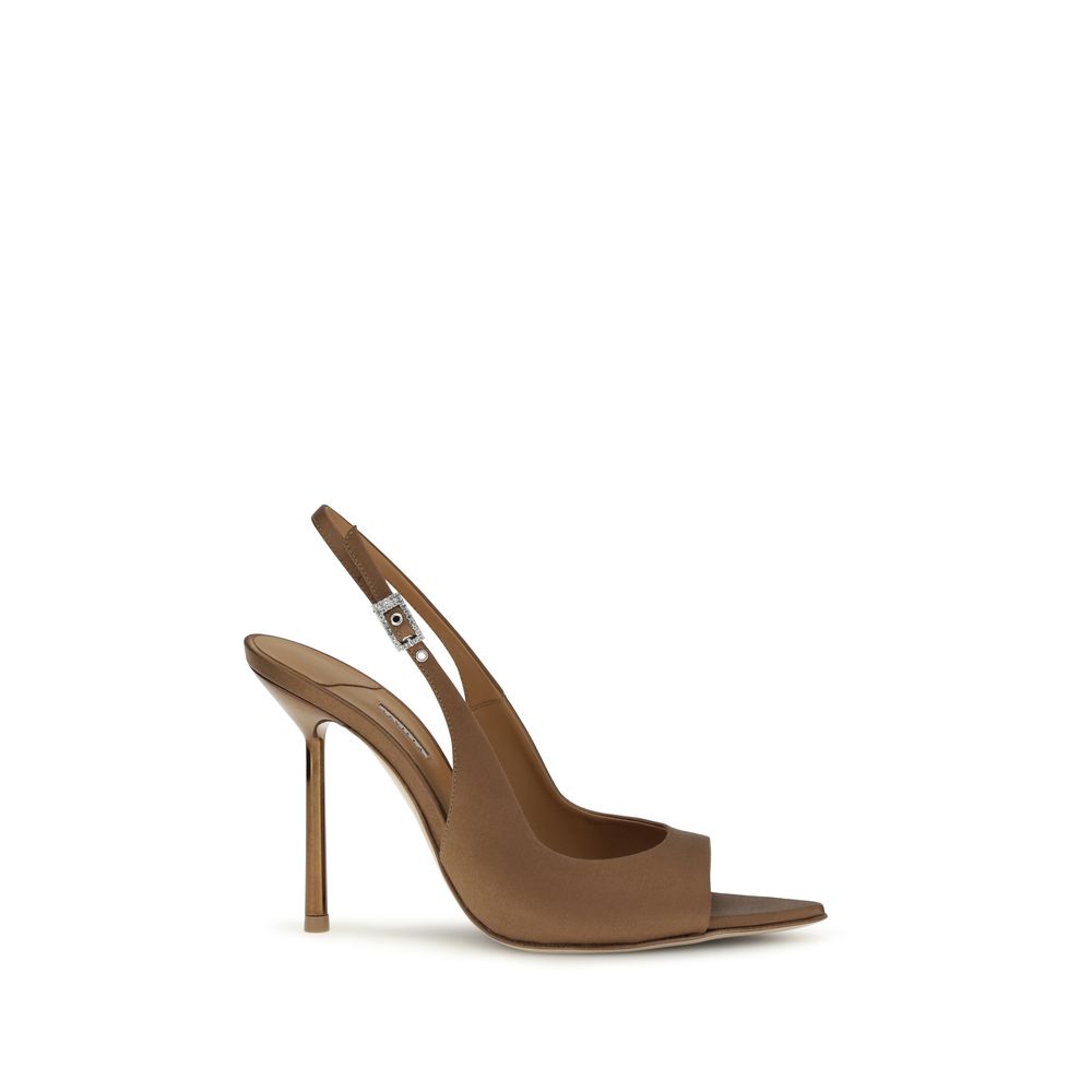 Stiletto Sandals by LE SILLA for women in silk satin brown presents a sculptural silhouette, showcasing the Women's Silk Satin Stiletto Sandals design with a sculptural stiletto and pointed toe style for a premium look.