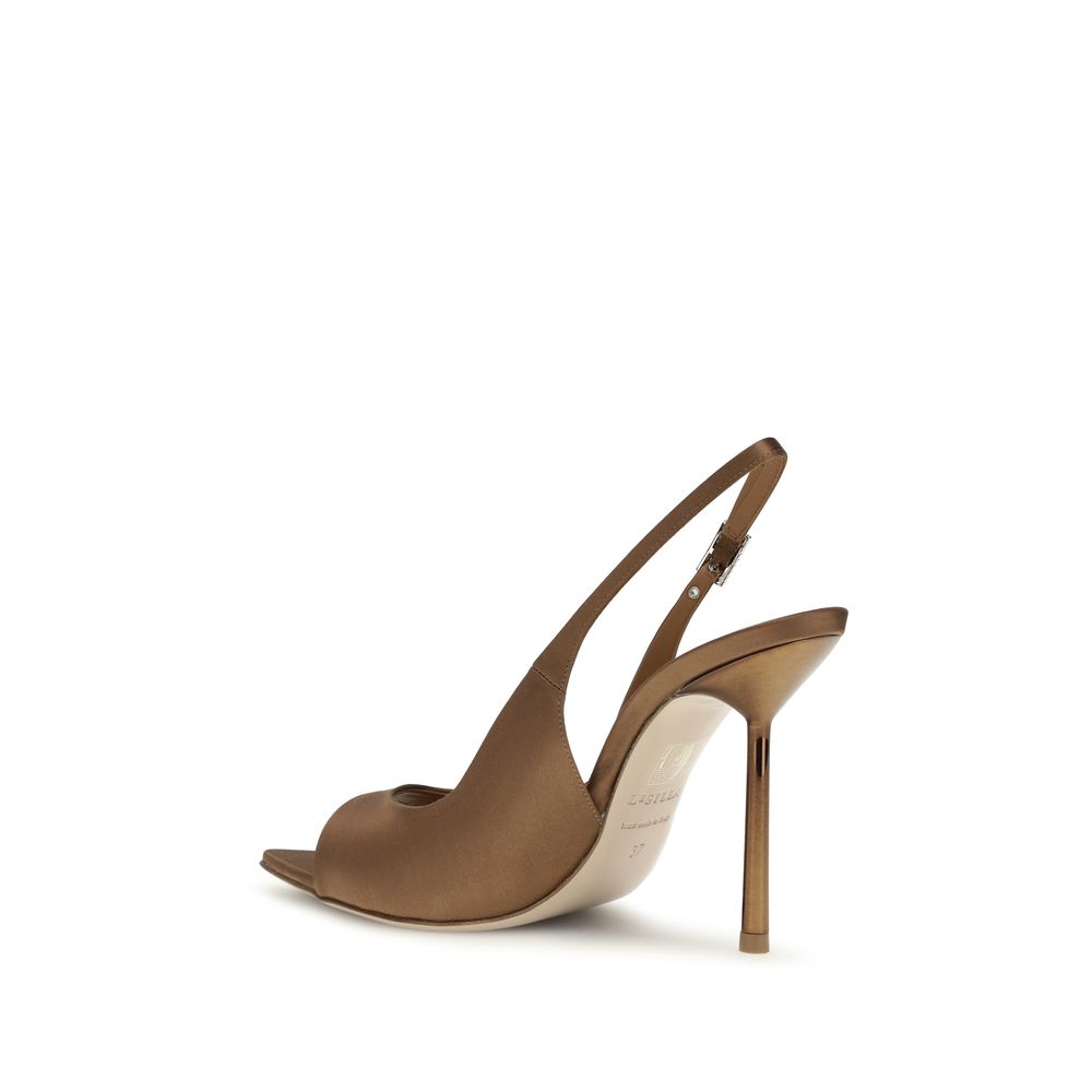 Stiletto Sandals by LE SILLA for women in silk satin brown features an architectural design from the Women's Silk Satin Stiletto Sandals collection, defined by a architectural stiletto and pointed toe style for a architectural finish.
