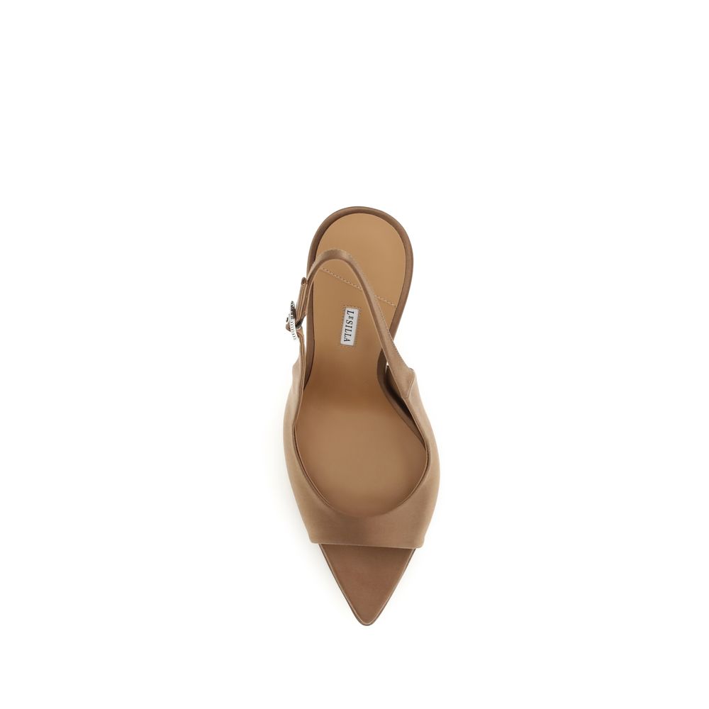 Stiletto Sandals by LE SILLA for women in silk satin brown features an statuesque Women's Silk Satin Stiletto Sandals silhouette with a refined stiletto and elegant pointed toe style.
