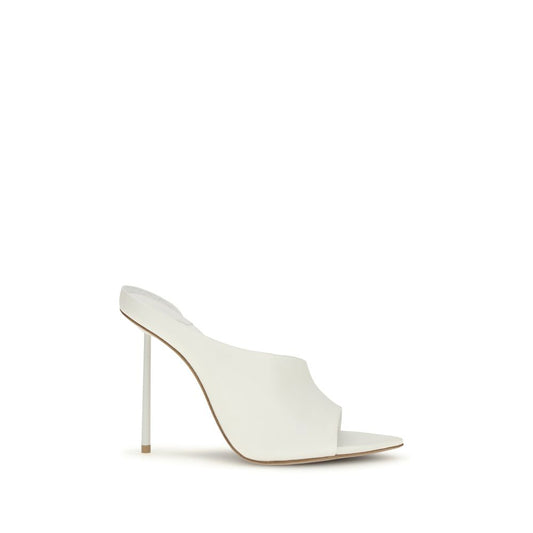 Stiletto Mules Sandals by LE SILLA for women in bos taurus calf & lambskin leather white showcases a sculptural silhouette as Women's Bos Taurus Calf & Lambskin Leather Stiletto Mules Sandals, defined by a sculptural stiletto and sculptural for a sculptural look.
