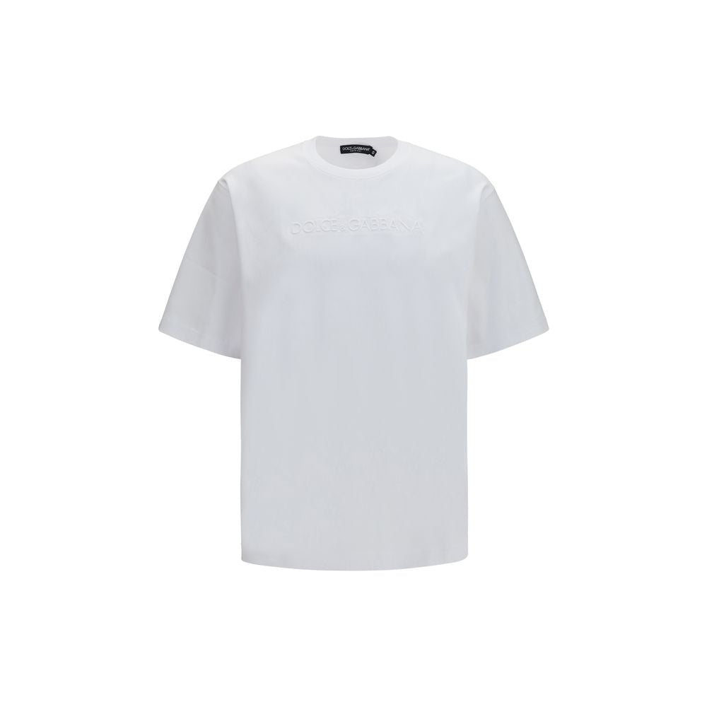 T-Shirt by Dolce & Gabbana for men in cotton white & signature showcases a fashionable silhouette, elegantly detailed with a fashionable short-sleeve and for a sophisticated, high-fashion look.