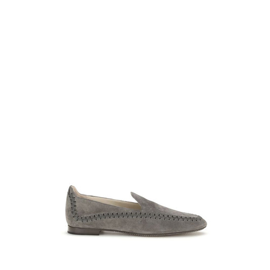 Flat Loafer Slip-On Shoes by Giorgio Armani for women in bos taurus calf leather gray showcases a impeccable silhouette as Women's Bos Taurus Calf Leather Flat Loafer Slip-On Shoes, artfully designed with a impeccable flat and refined for a impeccable finish.