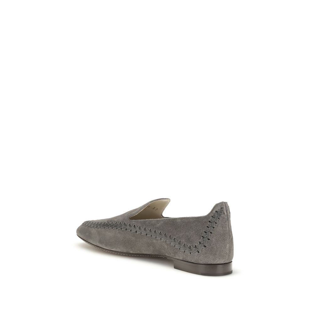 Flat Loafer Slip-On Shoes by Giorgio Armani for women in bos taurus calf leather gray showcases a timeless silhouette from the Women's Bos Taurus Calf Leather Flat Loafer Slip-On Shoes collection, featuring a timeless flat and for a timeless finish.