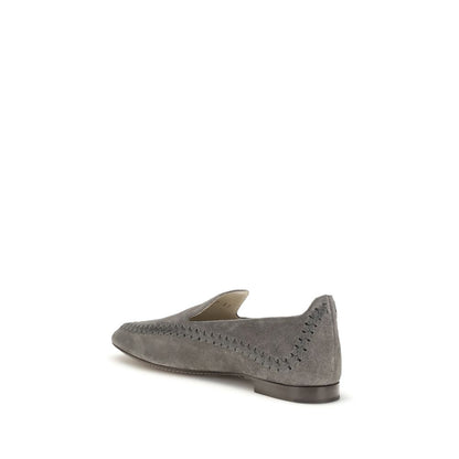 Flat Loafer Slip-On Shoes by Giorgio Armani for women in bos taurus calf leather gray showcases a timeless silhouette from the Women's Bos Taurus Calf Leather Flat Loafer Slip-On Shoes collection, featuring a timeless flat and for a timeless finish.
