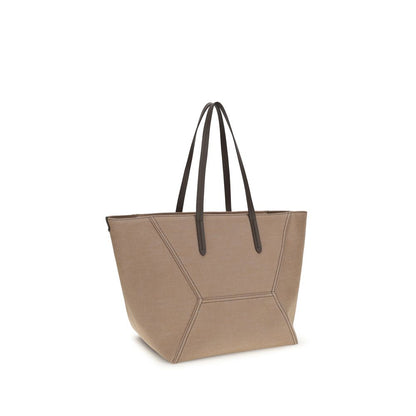 Pouch Tote Shoulder Bag by Brunello Cucinelli for women in polyester cotton canvas beige showcases a enviable silhouette, artfully detailed with a secure zipper, organized , and versatile handle for a enviable look.