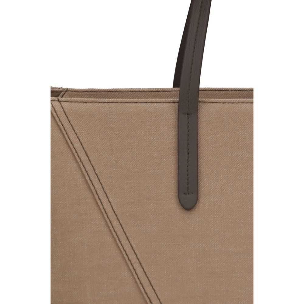 Pouch Tote Shoulder Bag by Brunello Cucinelli for women in polyester cotton canvas beige features a effortless chic silhouette with a secure zipper, ample , and versatile handle for a effortless chic finish.
