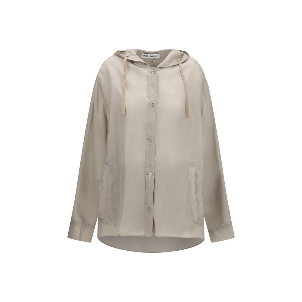 Hooded Windbreaker Jacket by Our Legacy for women in cupro copper, gray & pearl presents a resilient silhouette, artfully detailed with a sophisticated hooded neckline and functional pockets, hooded & windproof for a resilient finish.