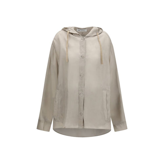 Hooded Windbreaker Jacket by Our Legacy for women in cupro copper, gray & pearl presents a resilient silhouette, artfully detailed with a sophisticated hooded neckline and functional pockets, hooded & windproof for a resilient finish.