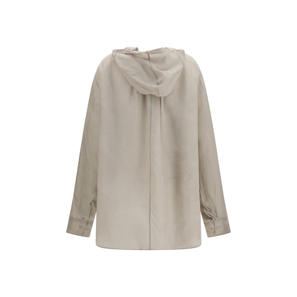 Hooded Windbreaker Jacket by Our Legacy for women in cupro copper, gray & pearl features an stylish silhouette, showcasing a sophisticated hooded neckline and performance-driven pockets, hooded & windproof for a premium, stylish look.