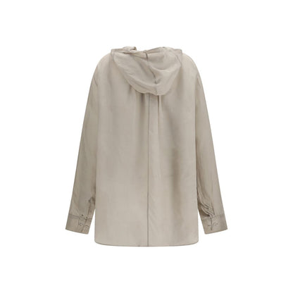 Hooded Windbreaker Jacket by Our Legacy for women in cupro copper, gray & pearl features an stylish silhouette, showcasing a sophisticated hooded neckline and performance-driven pockets, hooded & windproof for a premium, stylish look.