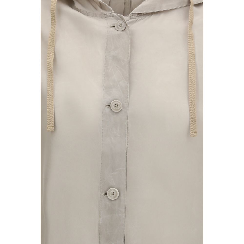 Hooded Windbreaker Jacket by Our Legacy for women in cupro copper, gray & pearl features an perennial silhouette with a refined and perennial pockets, hooded & windproof for a sophisticated weather-resistant look.