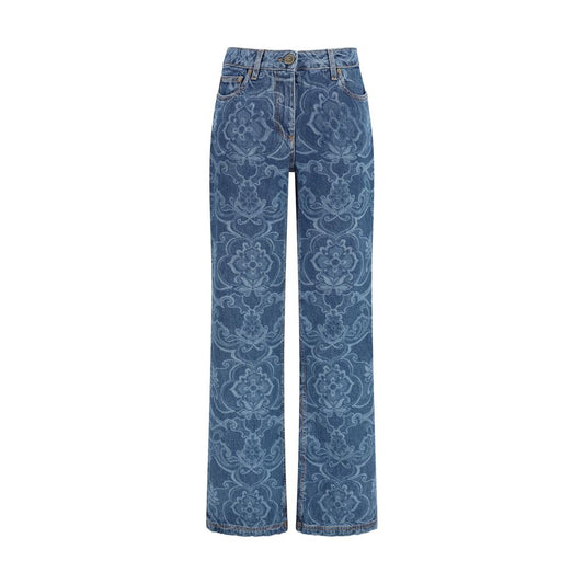 Jeans by Etro for women in cotton denim blue & jacquard features an refined tailoring silhouette, showcasing a premium straight-leg, flared & regular-fit with a and long cut for a refined tailoring look.