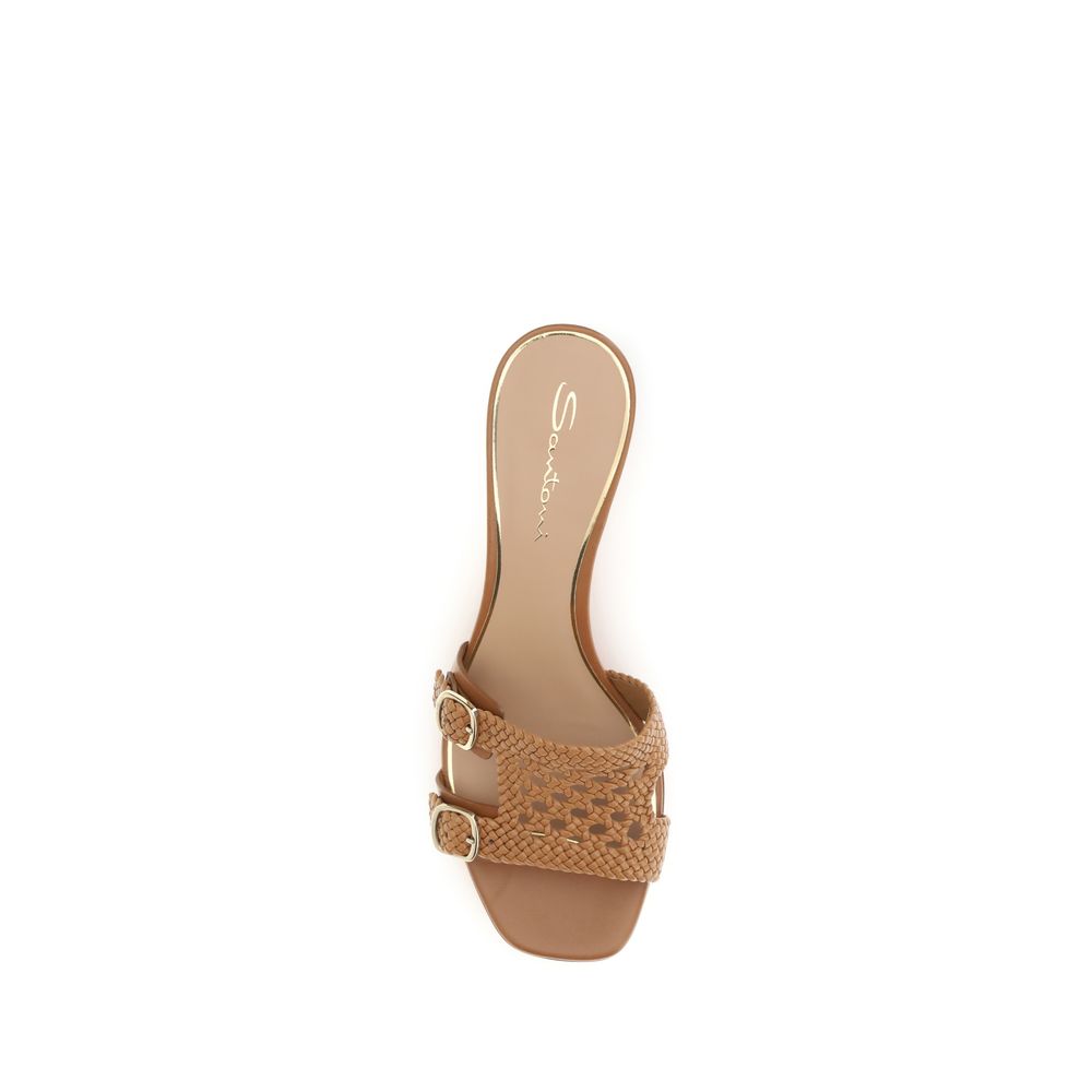 Platform Sandals by Santoni for women in bos taurus calf leather and beige presents a captivating silhouette, showcasing the signature style of the Women's Bos Taurus Calf Leather Platform Sandals with a captivating platform and captivating square toe style.