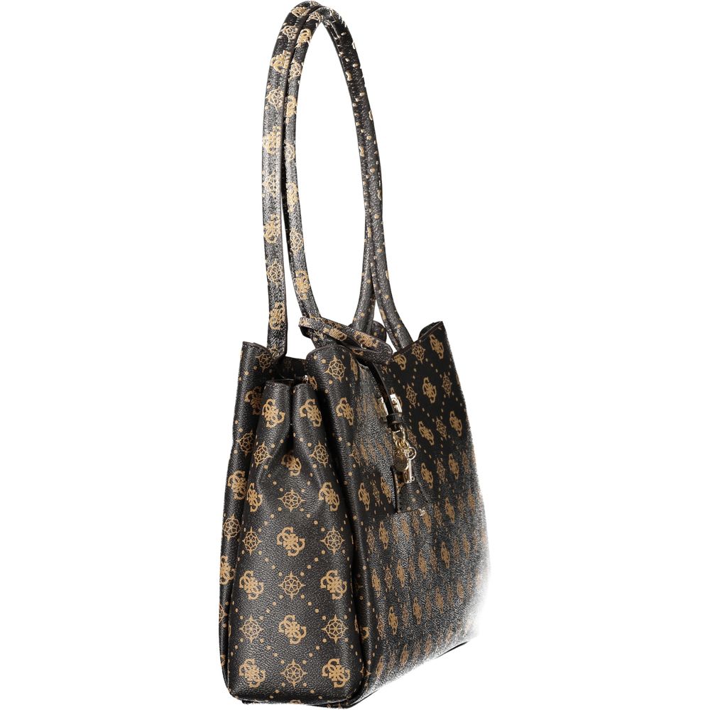This Handbag by Guess Jeans for women in polyurethane faux leather and brown presents a sculptural silhouette featuring a secure , ample , and versatile for a sculptural finish.