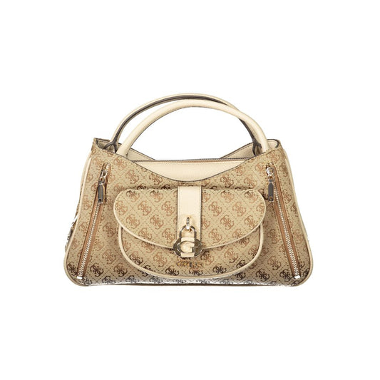 Handbag by Guess Jeans for women in polyurethane beige features a ornamental silhouette, showcasing a secure , ample , and ornamental for a sophisticated look.